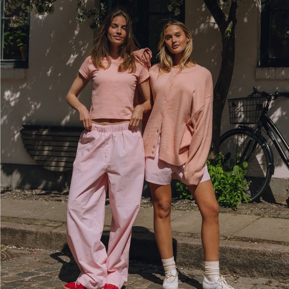 Daily Drills Dusty Rose and White Striped Poplin Pants - Picture 4 of 4